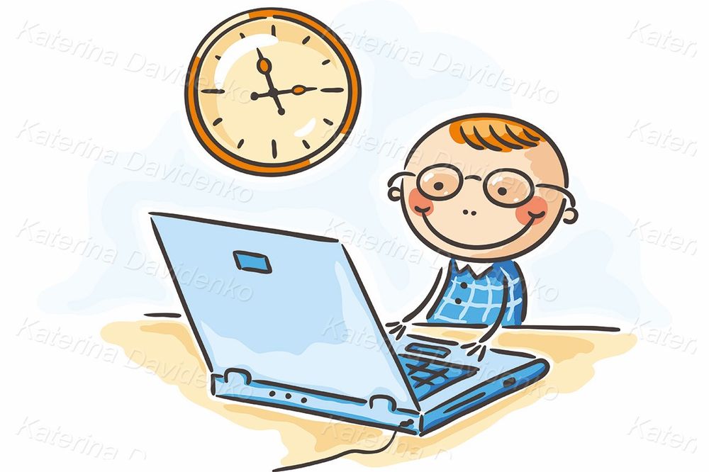 Boy in glasses at the computer clipart