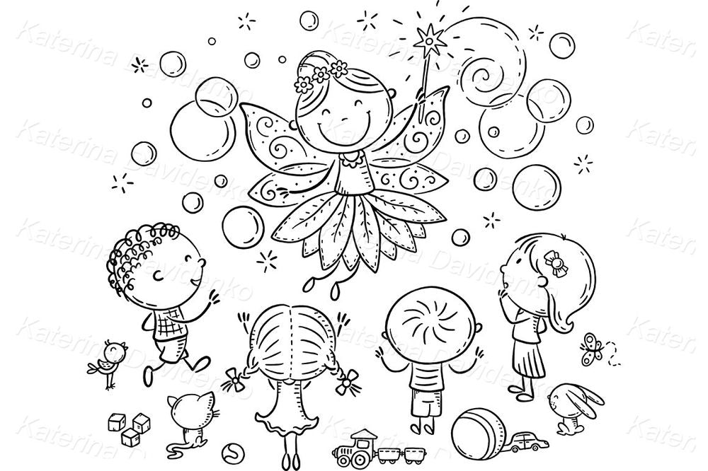 Magical Fairy Clipart – Cute Kids at Birthday Party Scene Illustration