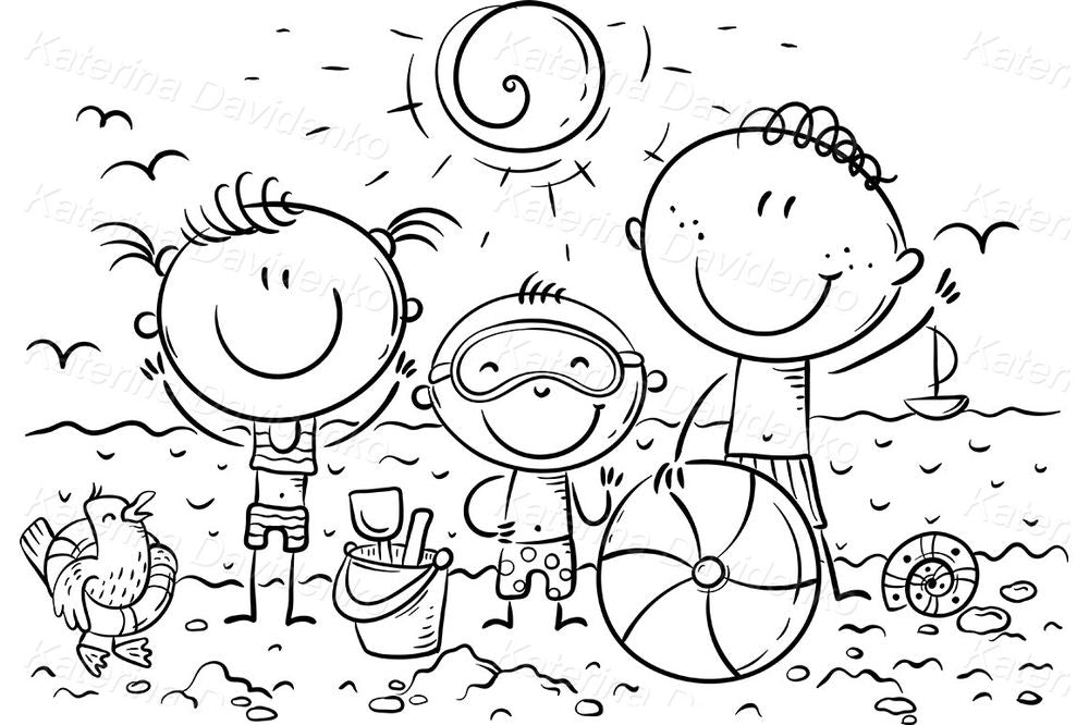 Beach Kids Clipart – Summer Fun, Seaside Vacations Illustration