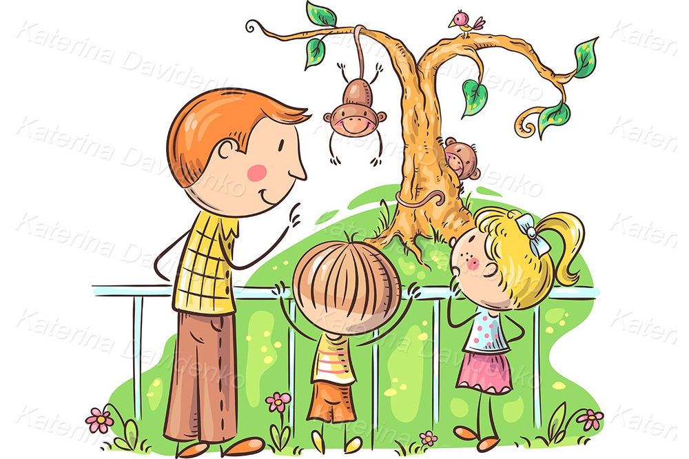 Father and kids at the zoo clipart