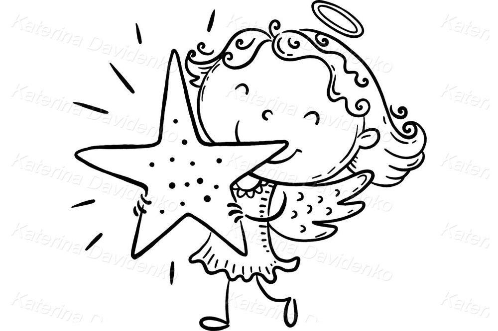 Cute Angel with Star – Cartoon Heaven Clipart
