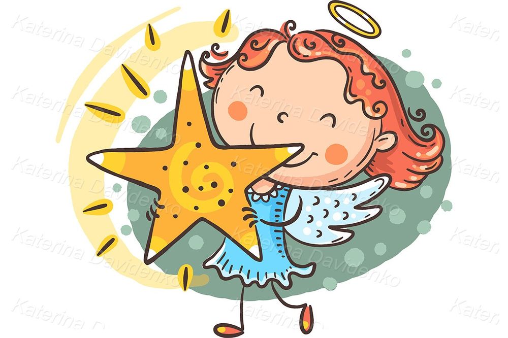 Little girl in an angel costume holding a star clipart