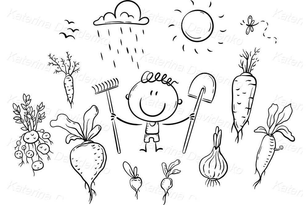 Gardening Kid with Vegetables – Cute Farm Clipart Set