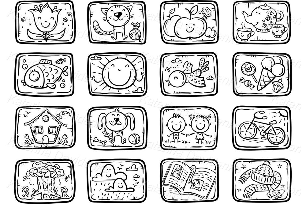 Colorful Doodle Icons Clipart – Seasons, Nature, and Fun