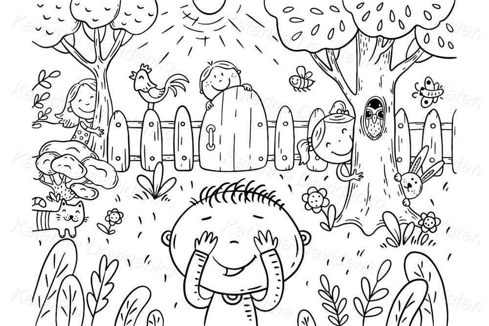 Backyard Hide and Seek Clipart – Fun Kids Game Illustration