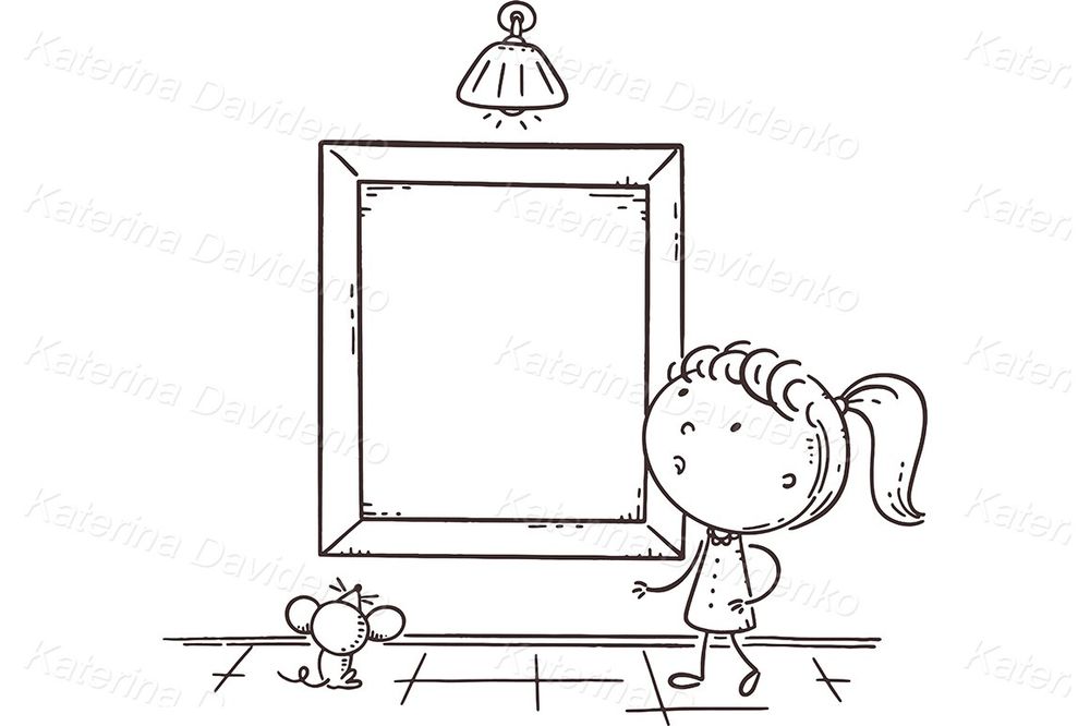 Little Girl in Gallery – Blank Art Frame Clipart