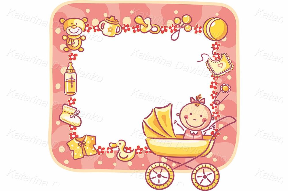 Frame with baby-girl things and copy space clipart