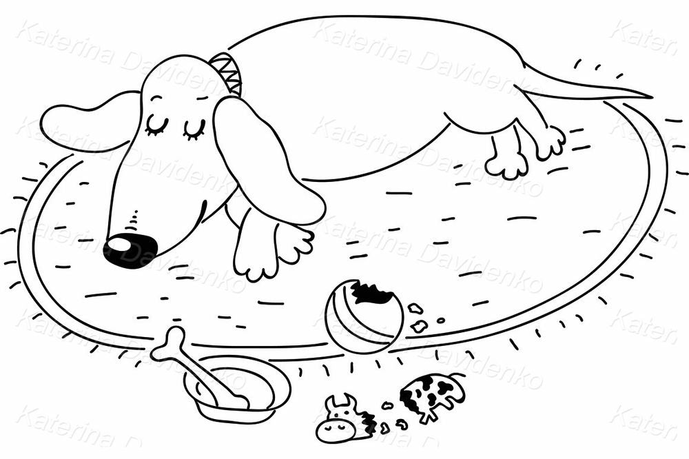 Sleeping Dachshund Clipart – Cute Dog on Rug Illustration