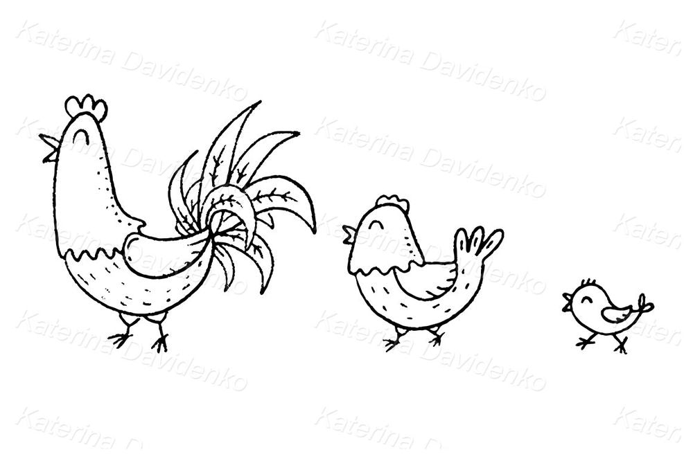 Farm chicken family clipart – cute rooster, hen, and chick illustration for kids' crafts and farm-themed designs