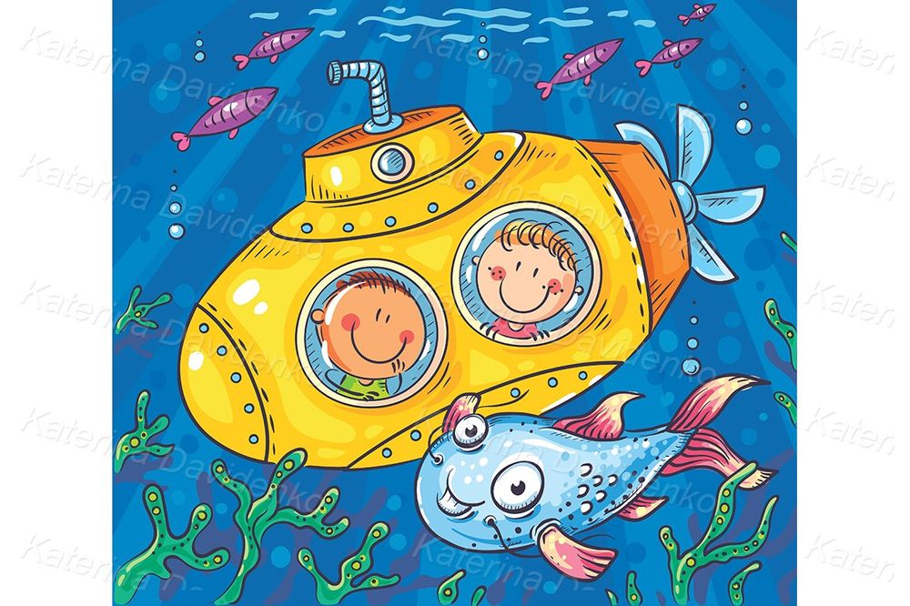 Submarine cartoon kids illustration