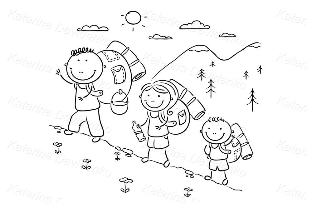 Cute family hiking clipart for teaching & parenting blogs
