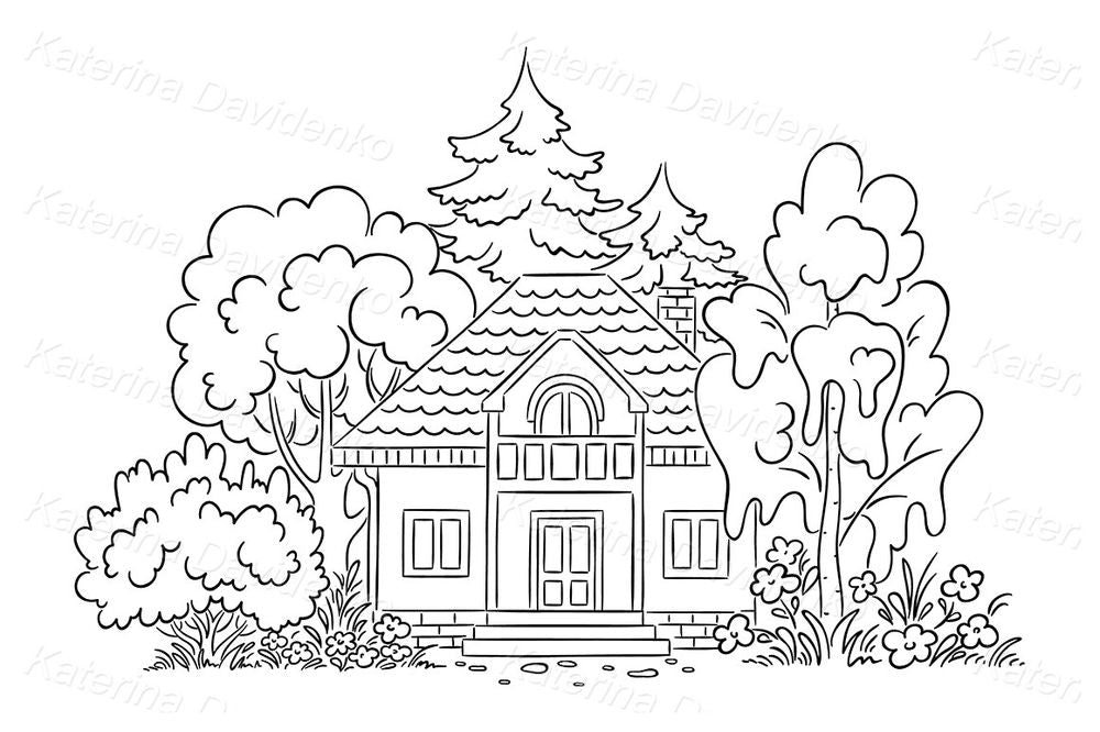Cartoon countryside house clipart for books & blog visuals