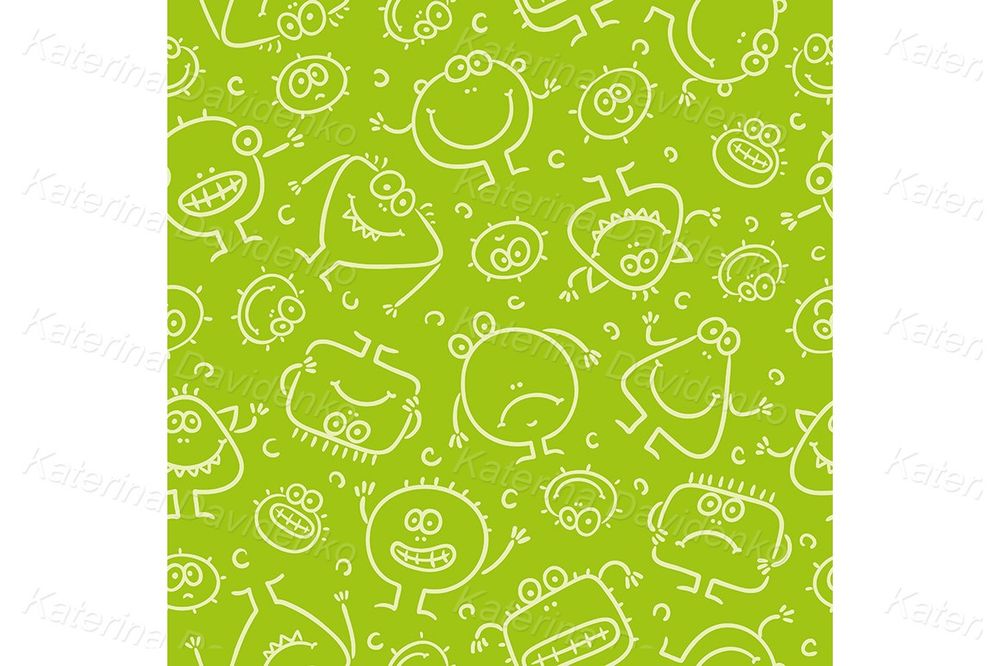 Funny Monster Seamless Pattern for Kids, Vector Background