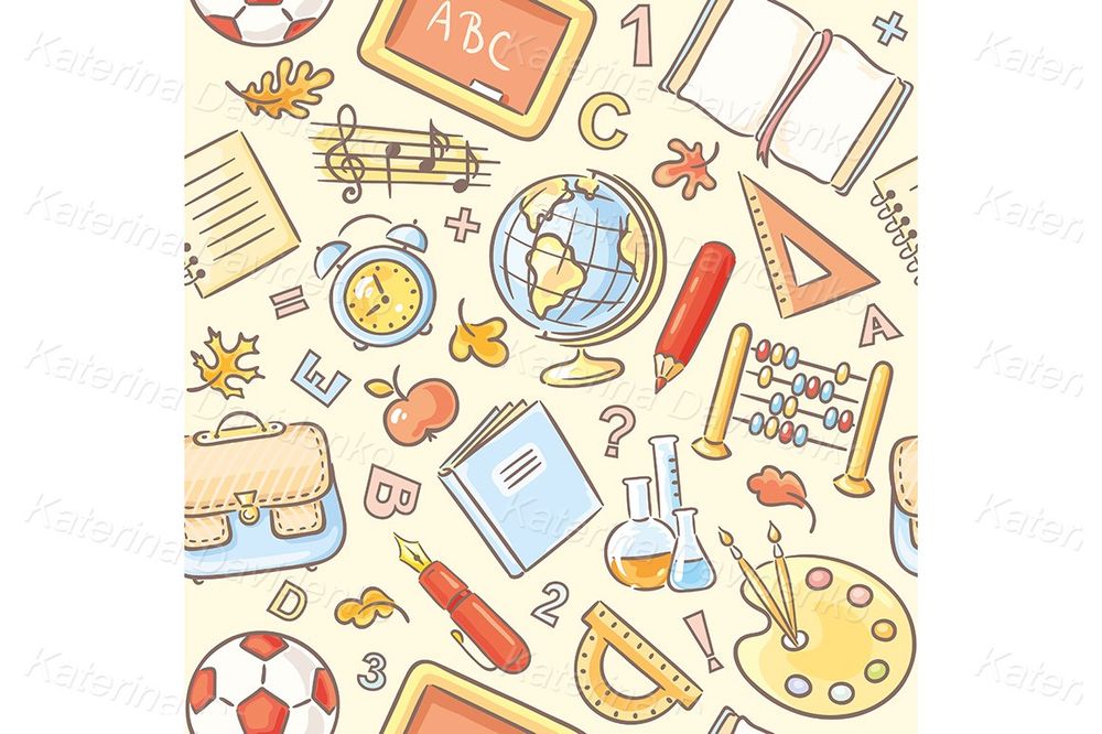 Colorful Seamless School Pattern for Kids, Vector Background