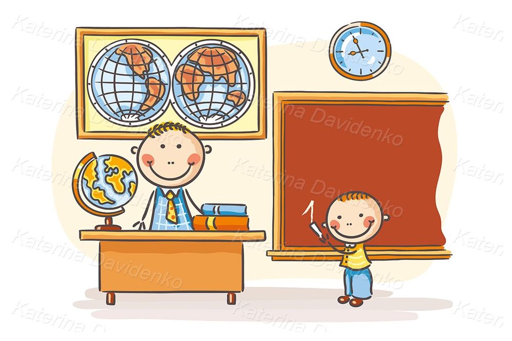 School clipart. cartoon teacher and student at the lesson