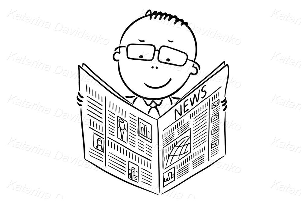 Cartoon man reading newspaper clipart for blogs & planners