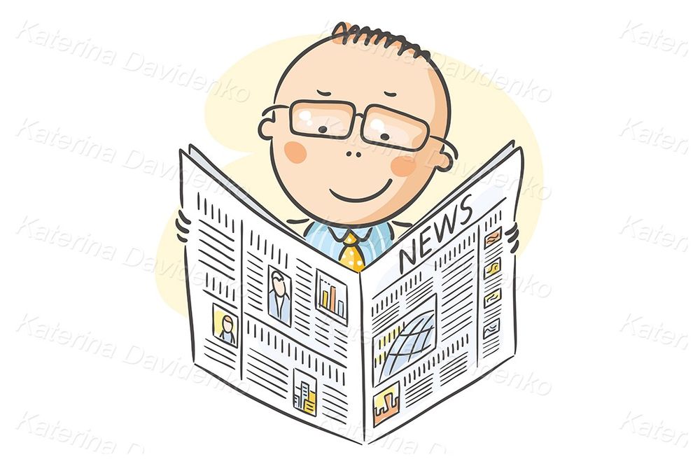 cartoon man reading newspaper clipart
