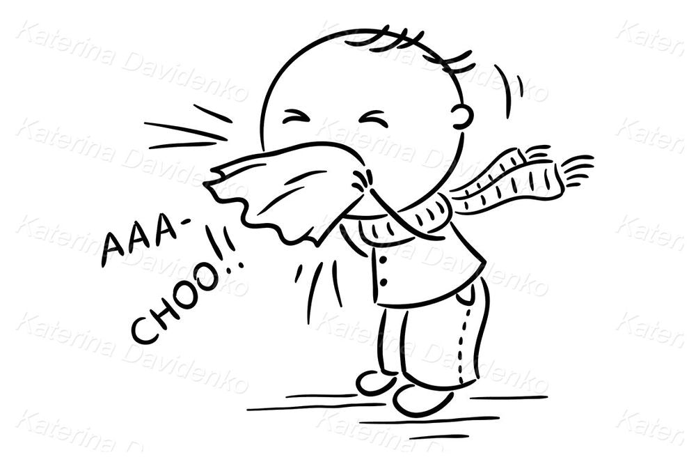 Sick Kid Sneezing Illustration – Cold Symptom Vector Clipart