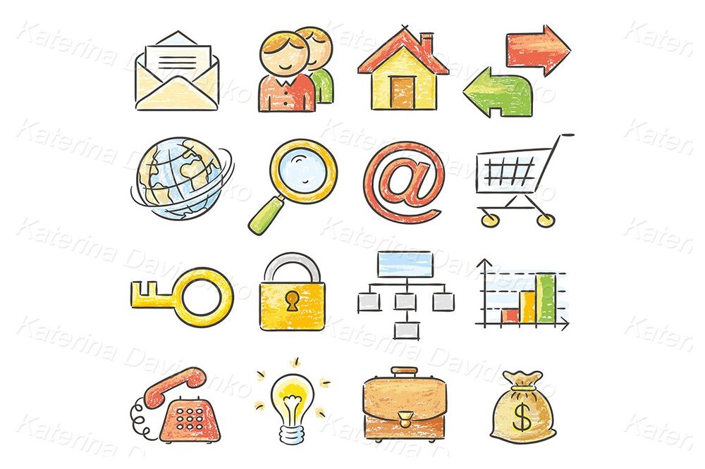 Vector clipart. Hand drawn cartoon web and business icons set