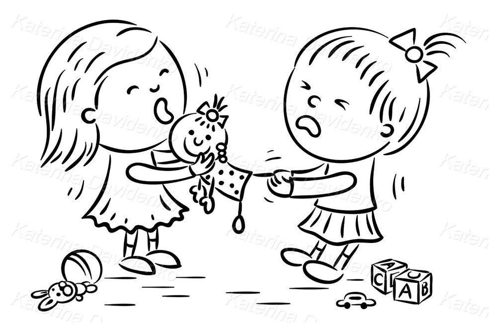 Two Girls Fighting Over Doll – Emotional Cartoon for Kids' Behavior Topics