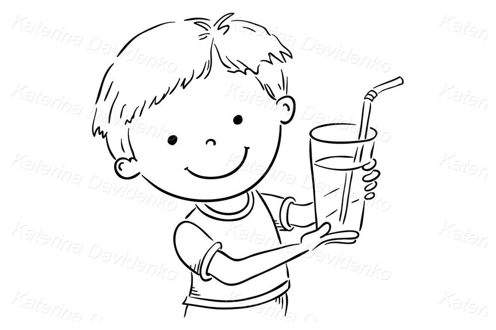 Cute Boy with Juice Glass – Kids Clipart for Projects and Activities