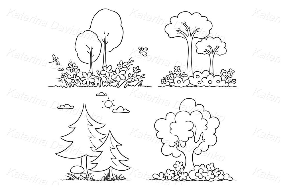 Cartoon Forest and garden Trees – Nature Clipart Set for Kids Projects