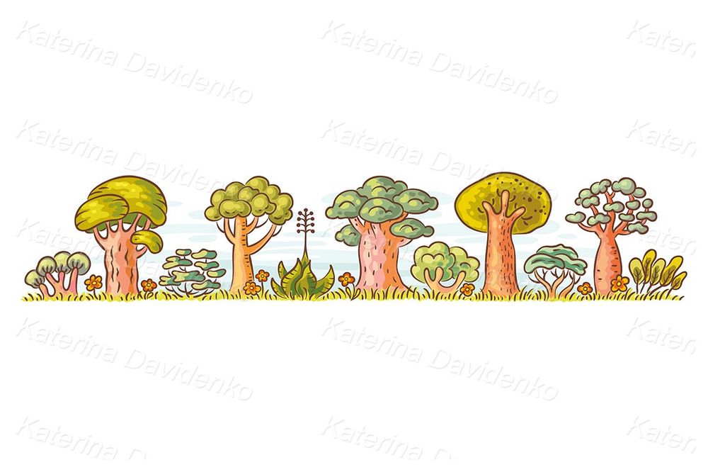 Cartoon trees in a row for a bottom border design