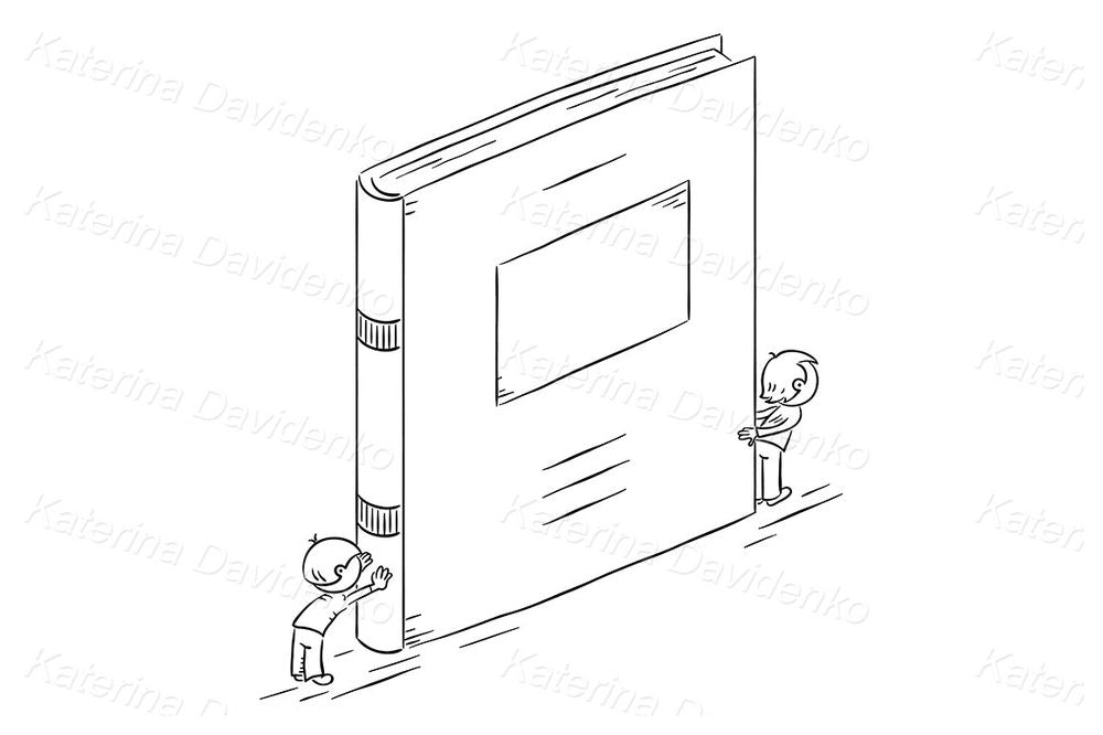 Kids Holding Giant Book – Fun Educational Concept Drawing for Children with copy space