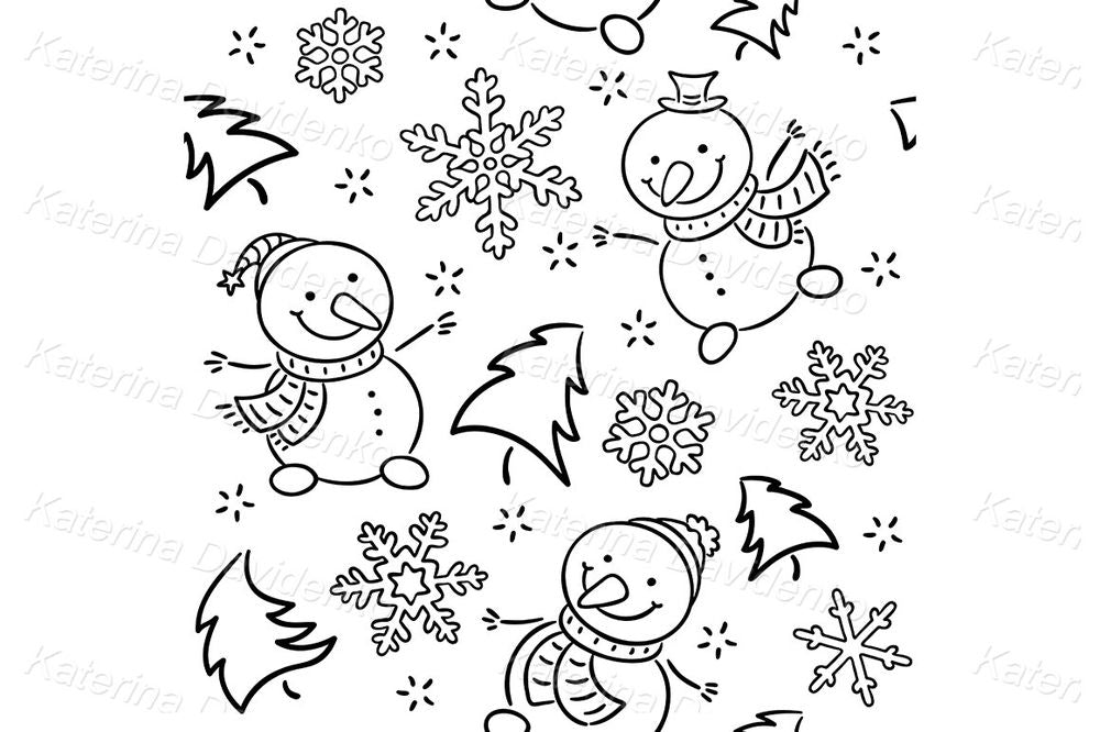 Cute Blue Seamless Pattern with Snowmen and Snowflakes for Winter Crafts