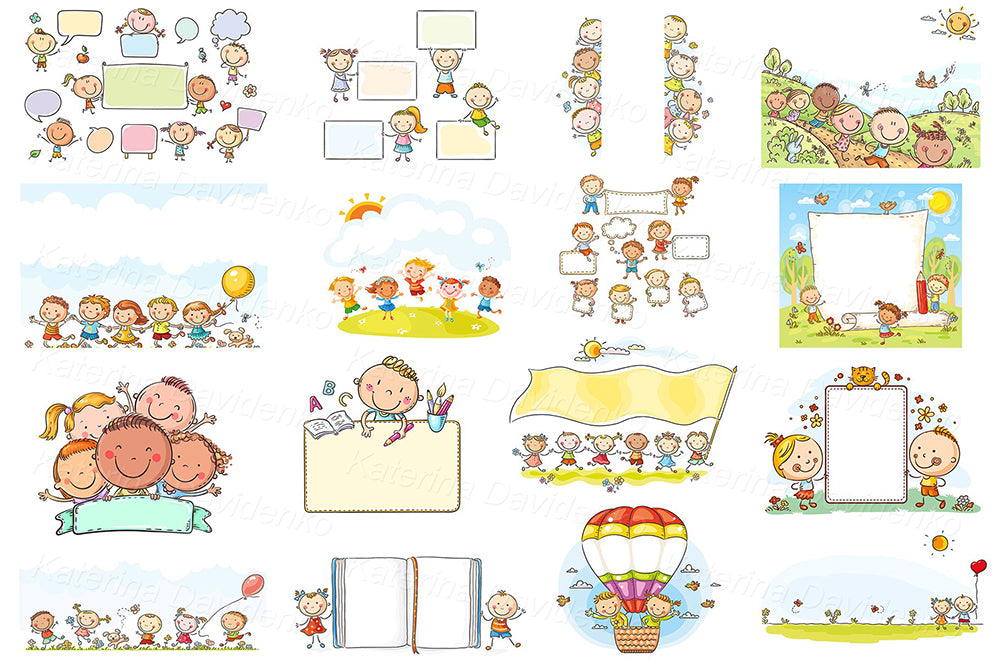 Kids clipart bundle with copy space for worksheets & visuals