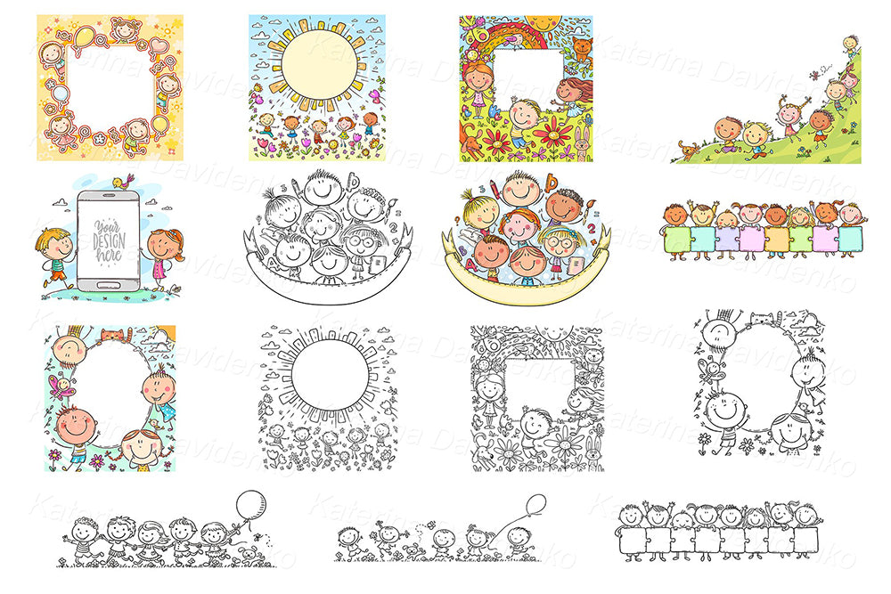 Kids clipart bundle with copy space for worksheets & visuals