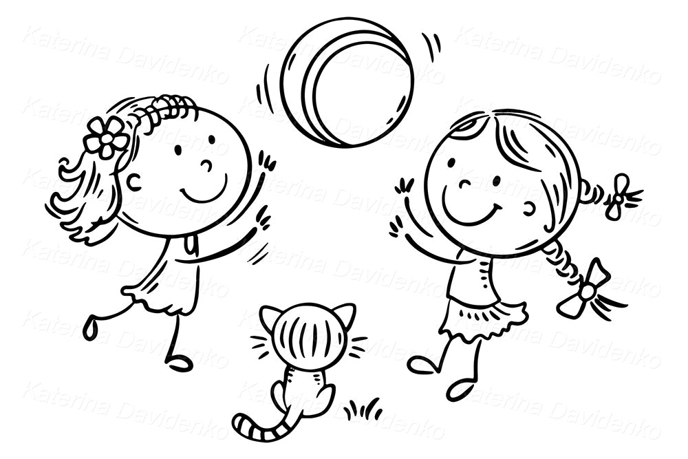 Kids Playing Ball Clipart – Cute Outdoor Cartoon Illustration