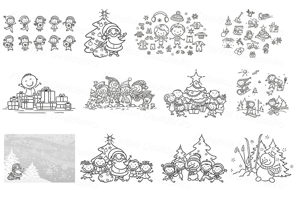 Christmas and winter clipart set or bundle for decor & kids books