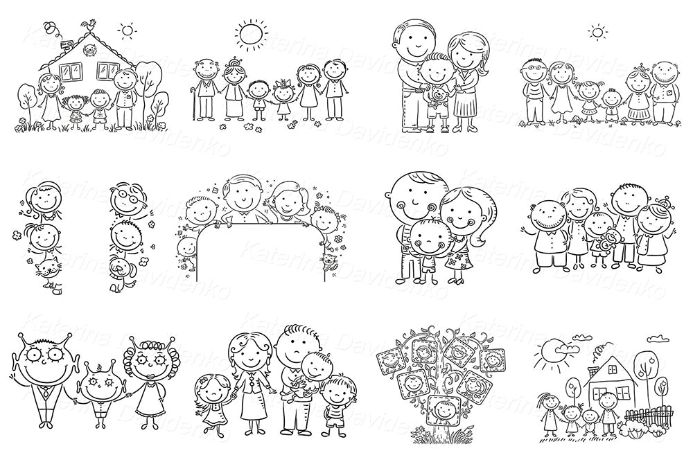 Happy Family Vector Illustration Set, Clipart Bundle