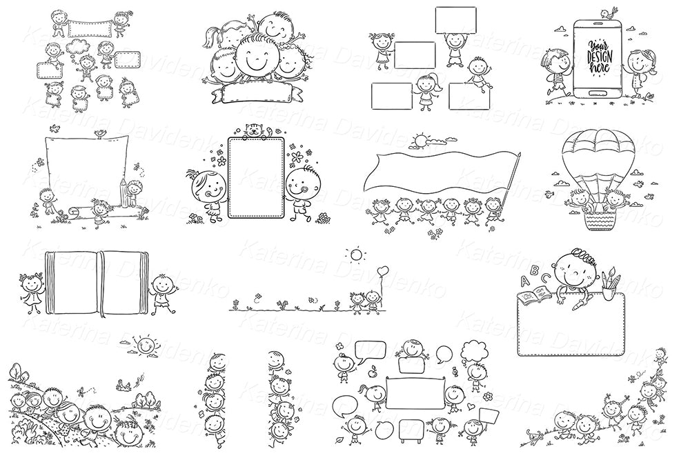 Kids clipart bundle with copy space for worksheets & visuals