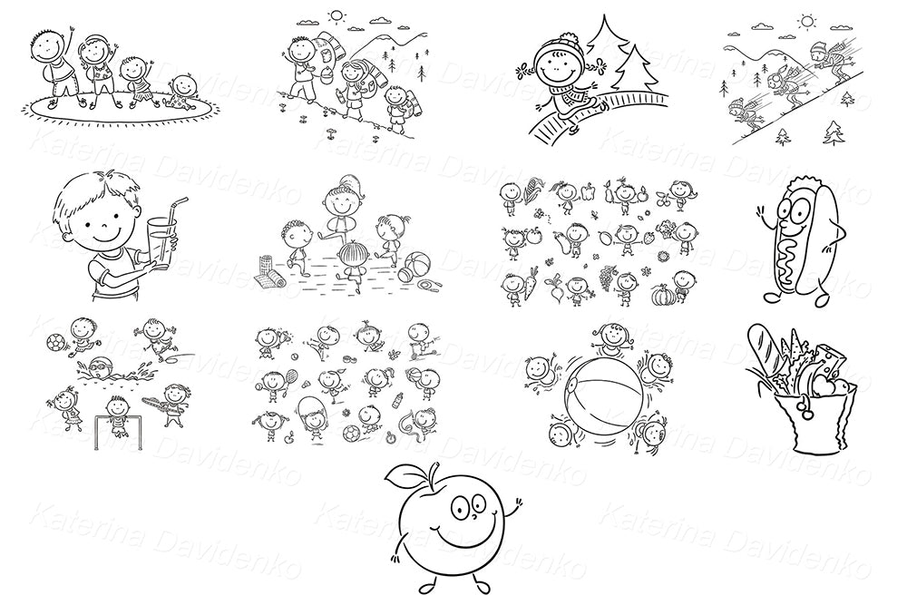 Healthy lifestyle kids clipart bundle – 308 vector images for lesson plans, sport, PE and food education