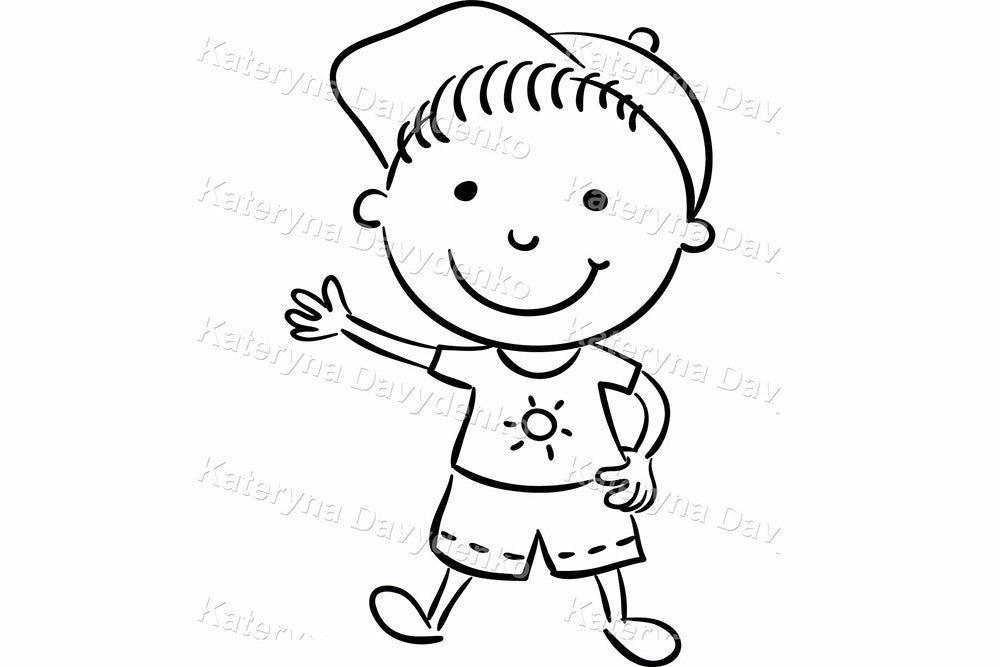 Set of Happy Kids Dancing and Jumping. Isolated Outline Characters