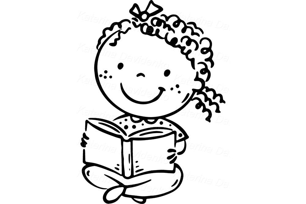 Black and white school kids clipart set. Cartoon school children with books, learning outline illustration