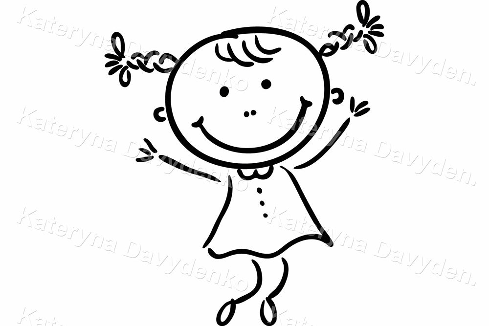 Happy Kids and Rainbow – Black and White Cartoon Clipart