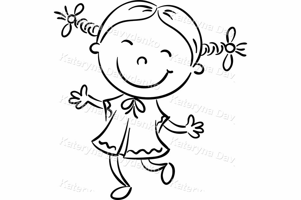 Set of Happy Kids Dancing and Jumping. Isolated Outline Characters
