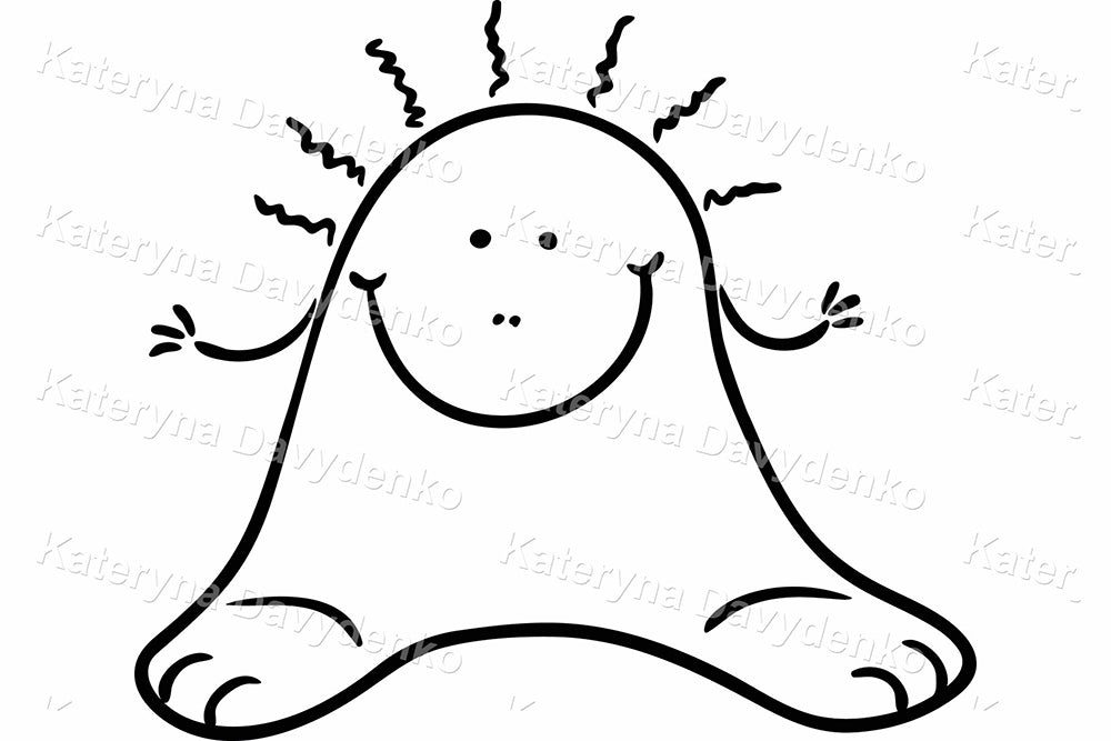 Funny Monster Doodle Clipart – Black and White Kids Illustration