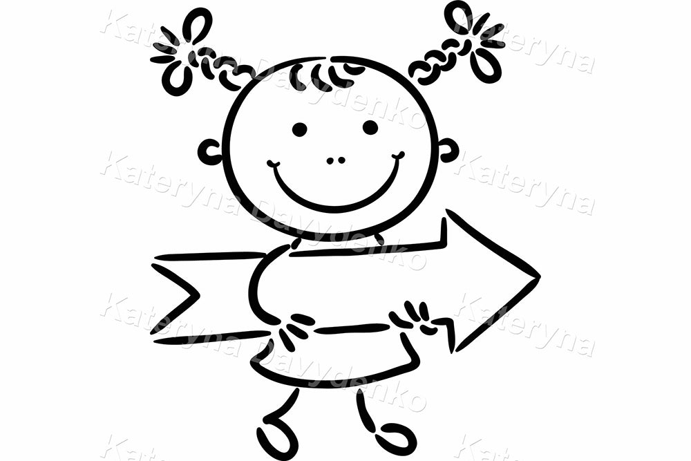 Black and White School Girl Character – Doodle Clipart Set