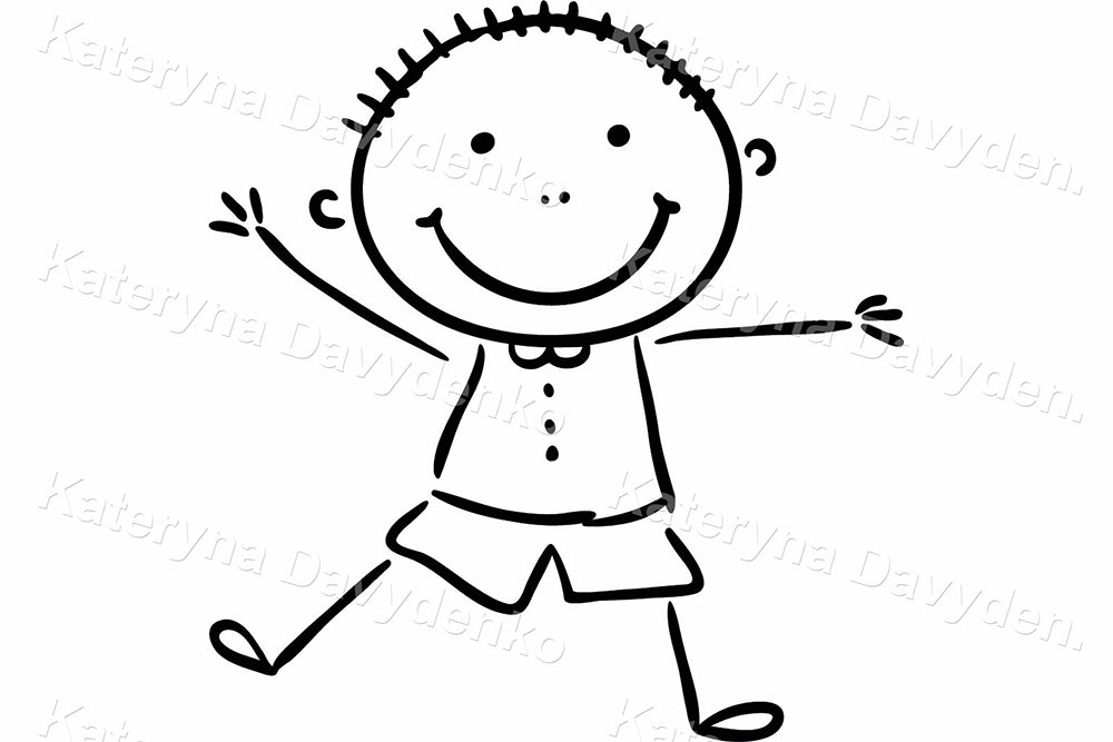 Happy Kids and Rainbow – Black and White Cartoon Clipart