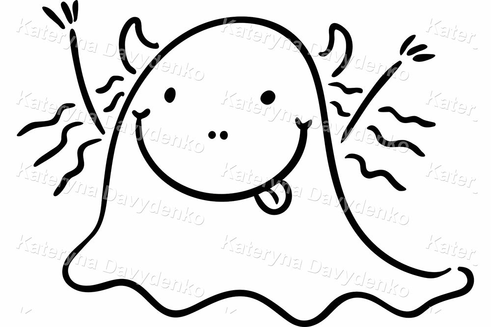 Funny Monster Doodle Clipart – Black and White Kids Illustration