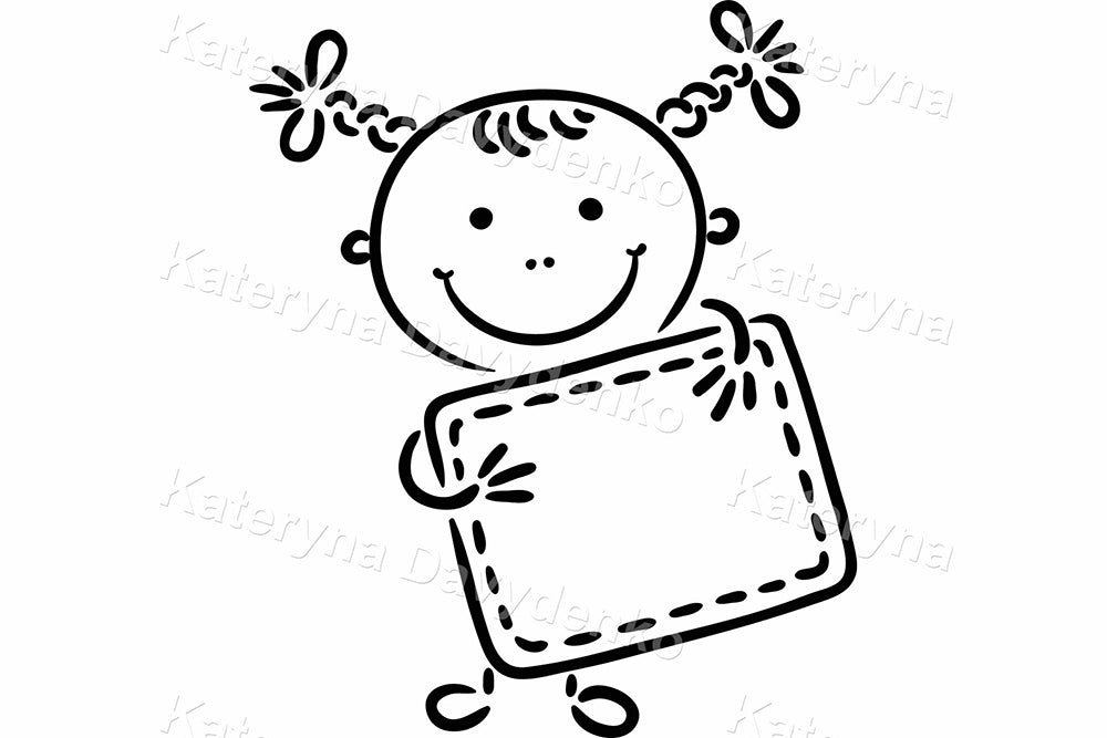 Black and White School Girl Character – Doodle Clipart Set