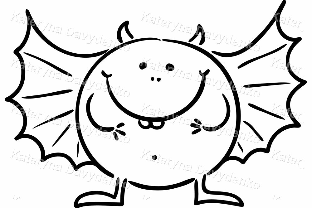 Funny Monster Doodle Clipart – Black and White Kids Illustration