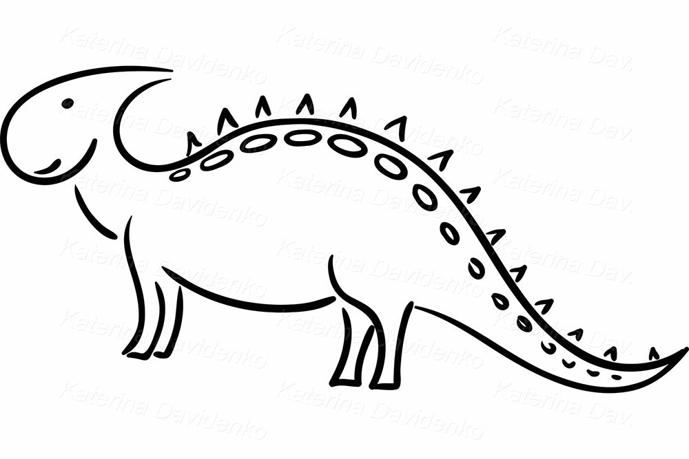 Black and White Dinosaur Clipart Set – Cute Prehistoric Vector