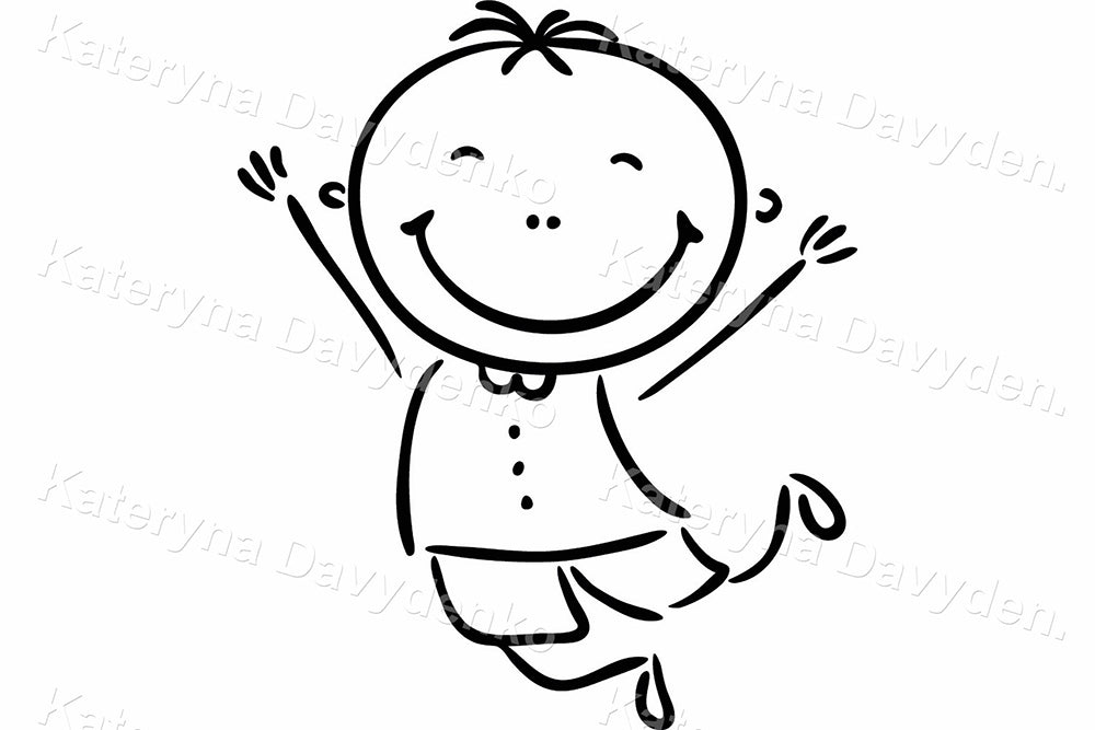 Happy Kids and Rainbow – Black and White Cartoon Clipart