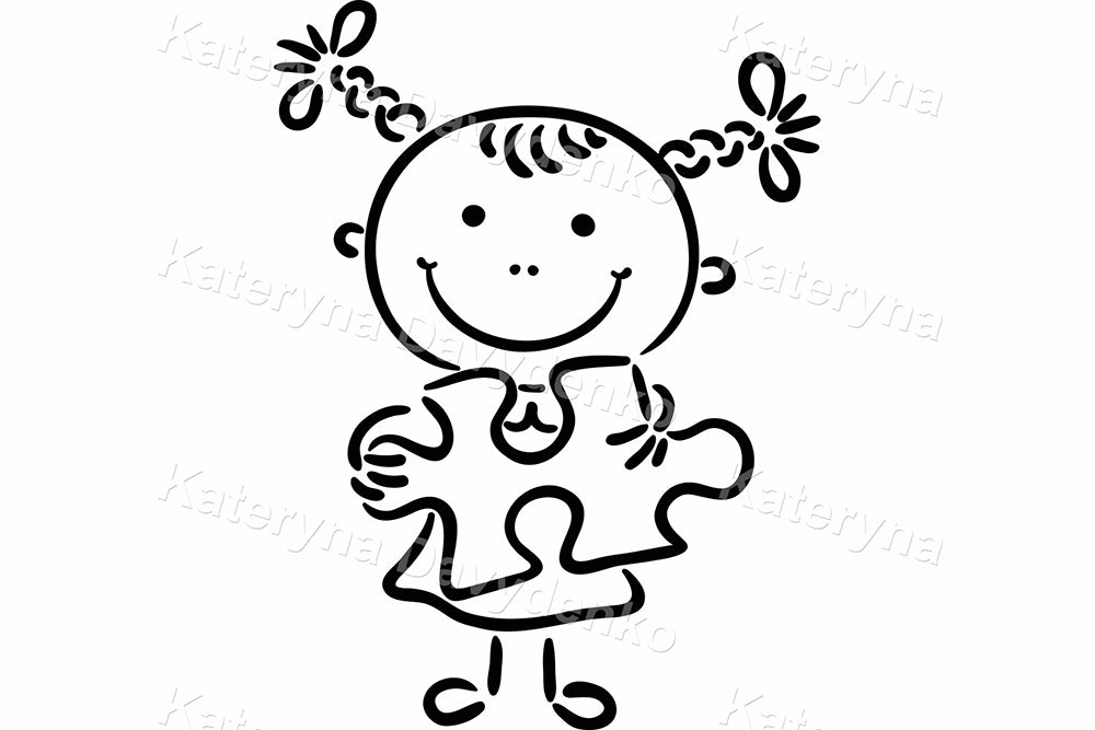 Black and White School Girl Character – Doodle Clipart Set