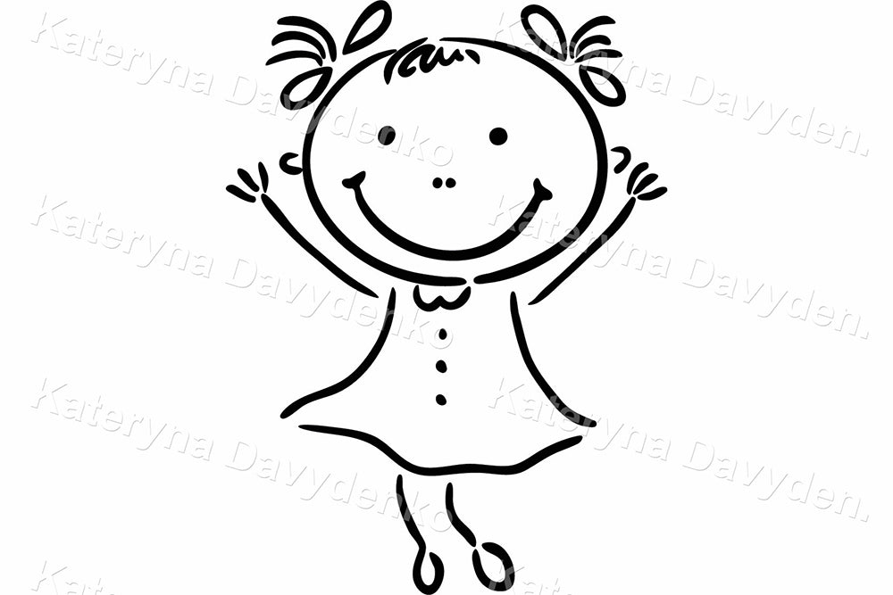 Happy Kids and Rainbow – Black and White Cartoon Clipart